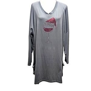 Generic Christmas Wineglass w/Santa Hat Embellishments Top Dress w/Pockets Sz XL